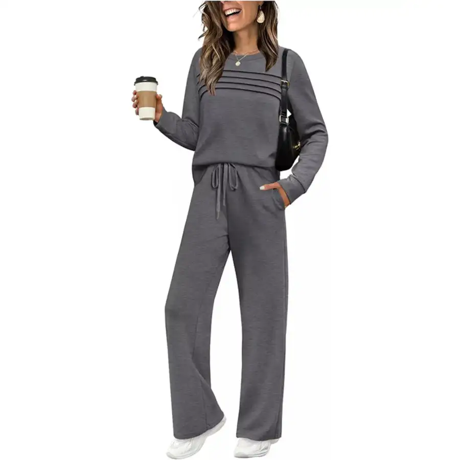 Full Size Casual Long Sleeve Top and Pants Set Plus Size