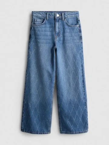 7-15yrs | Pure Cotton Diamanté Wide Leg Jeans