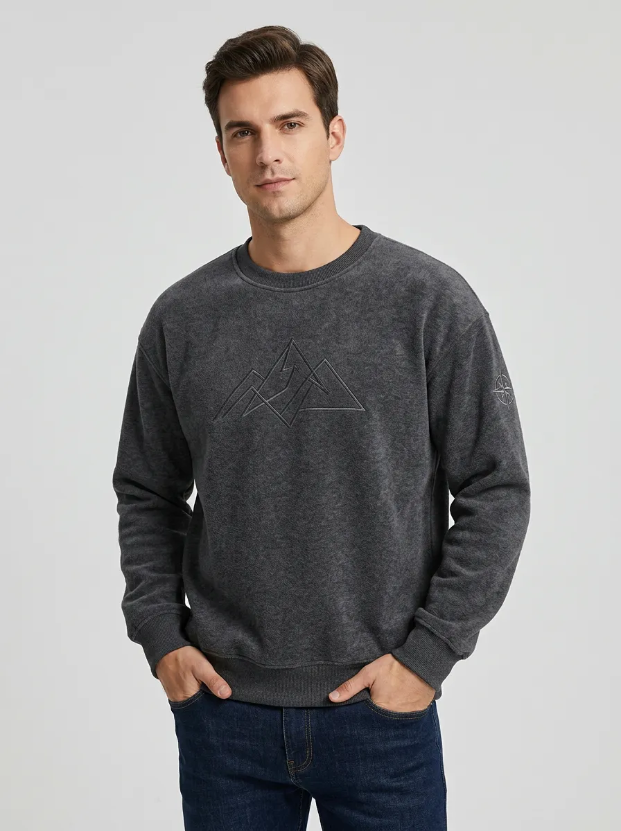Men's Charcoal Outdoor Mountain Embroidered Fleece Sweatshirt