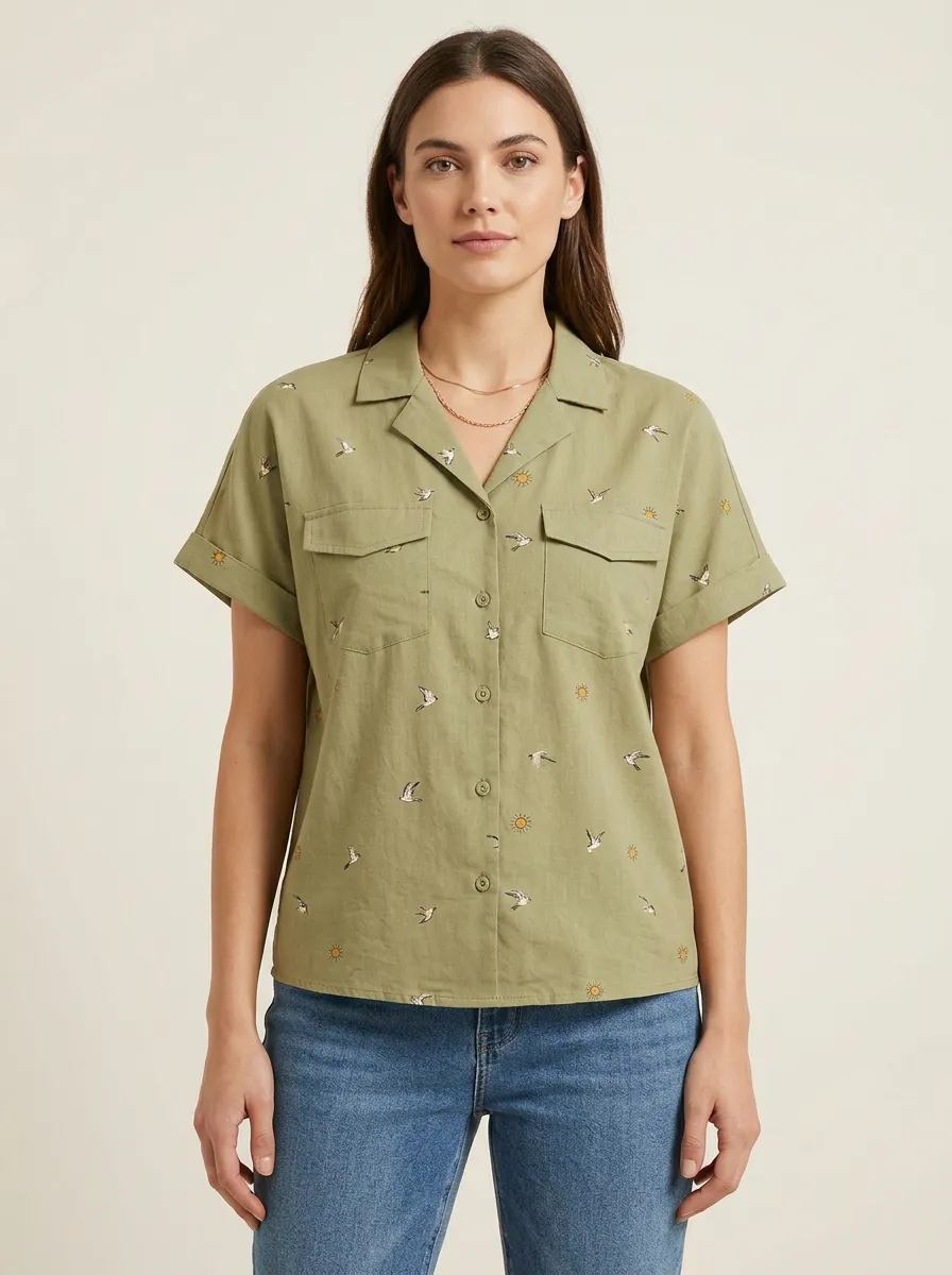 Women's Camp-Collar Button-Down Shirt