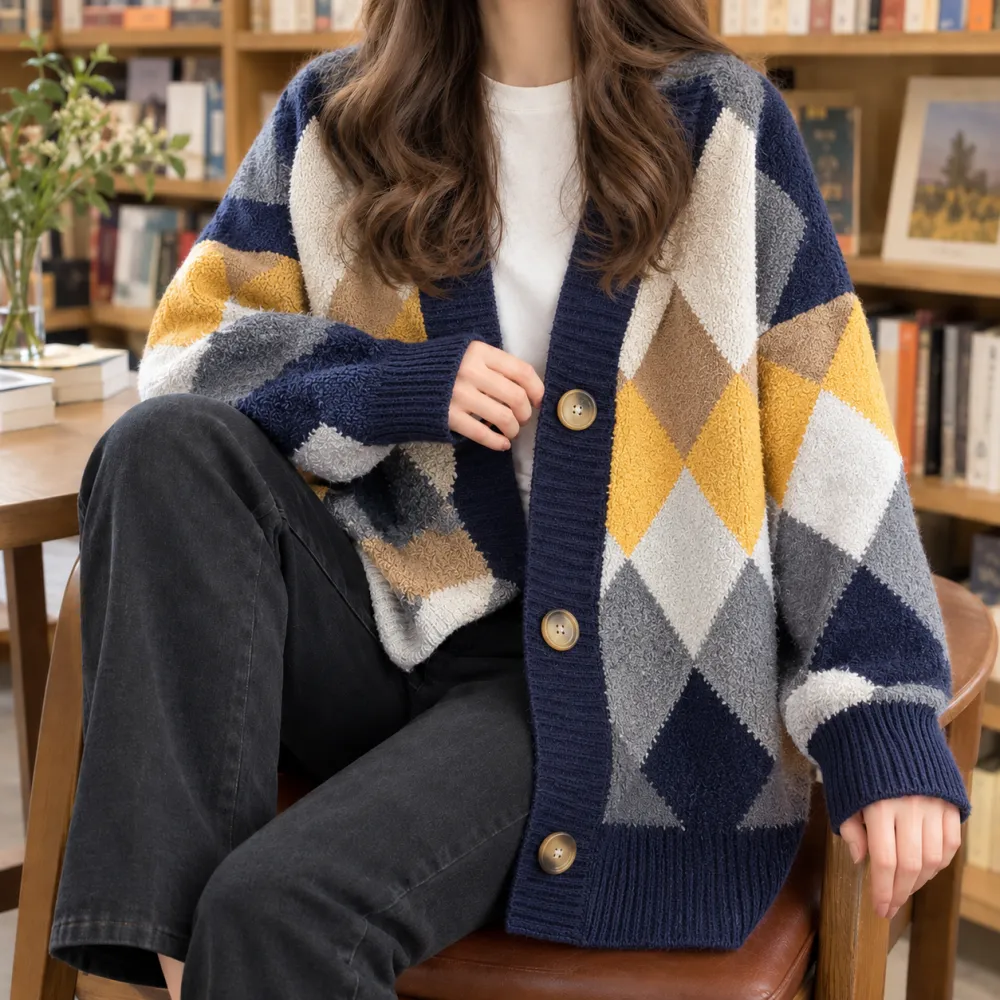 Argyle Soft Knit Cardigan