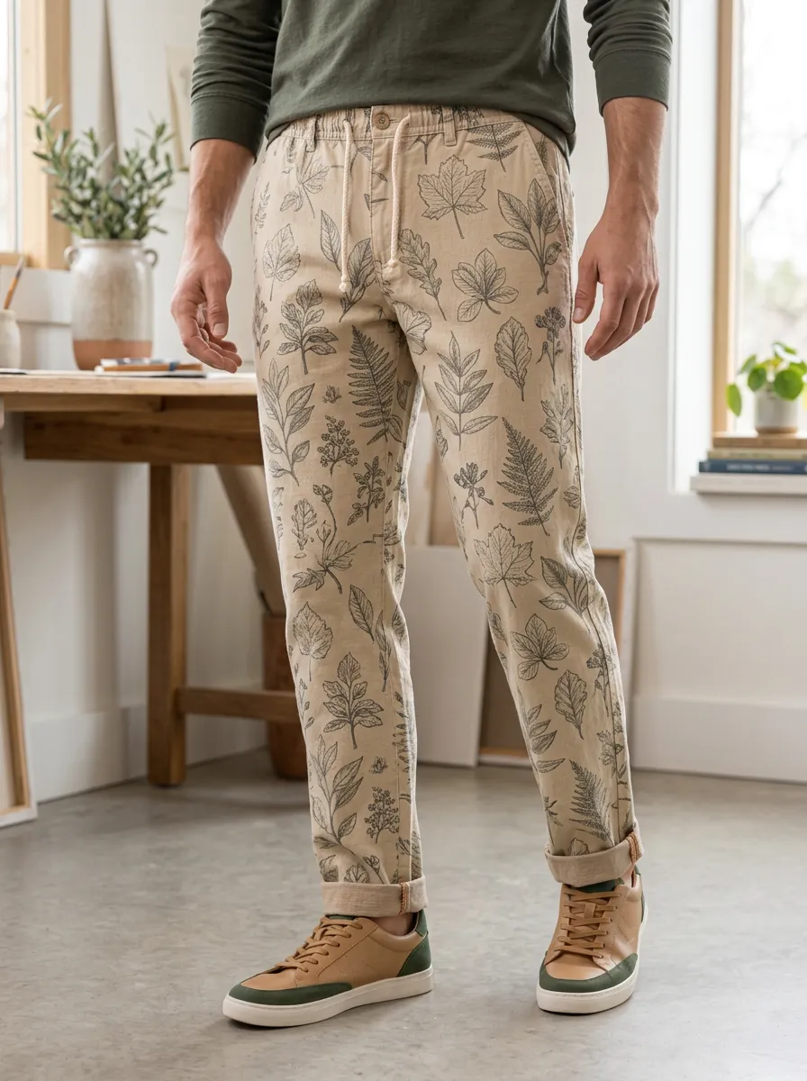 Men's Botanical Nature Lover Leaf Printed Casual Pants