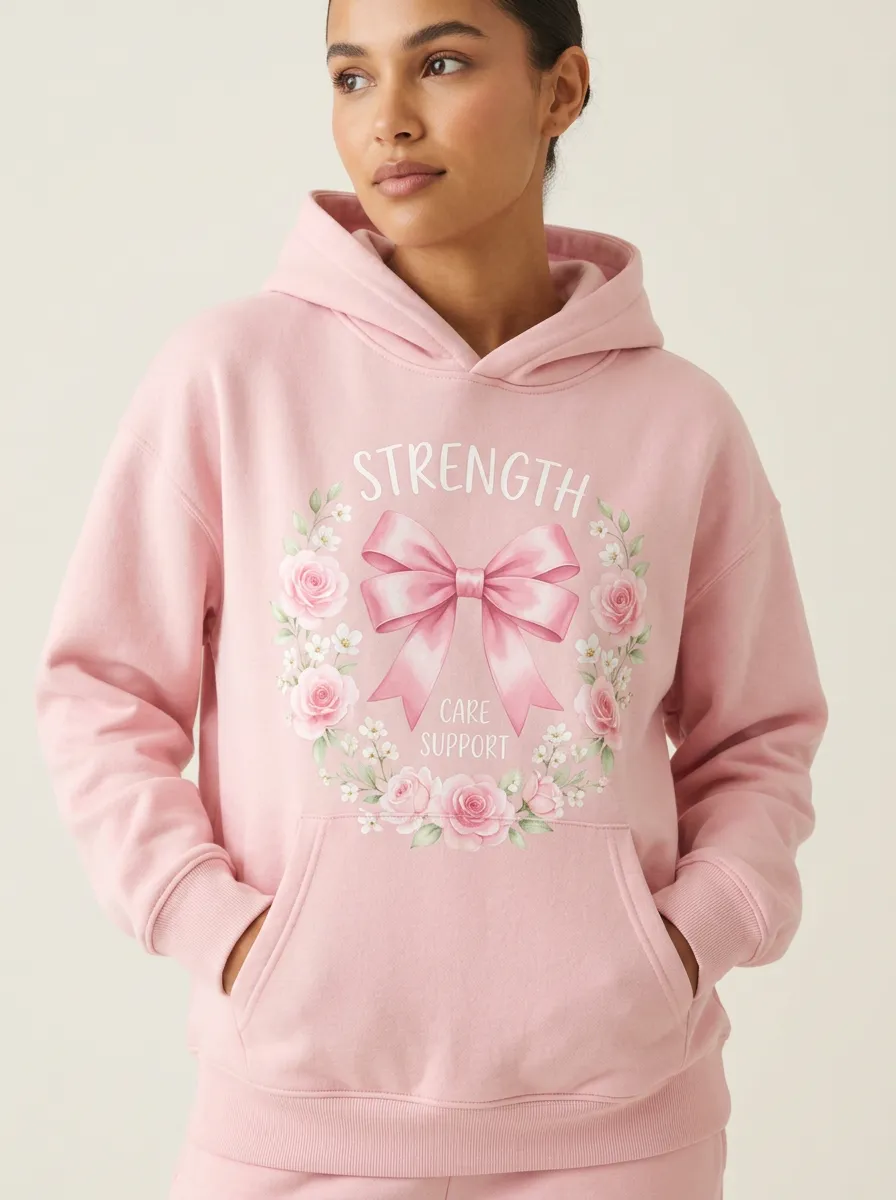 Women's Garden Pink Bow Floral Breast Cancer Awareness Hoodie