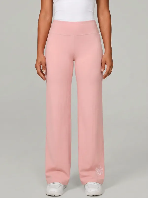 Women's Classic Flexible Leaf Printed Mid Rise Straight Leg Pants