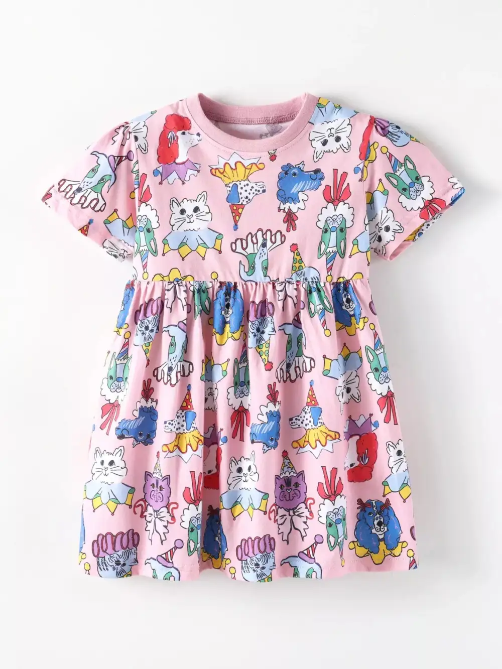 Girls Cartoon Print Short Sleeve Dress