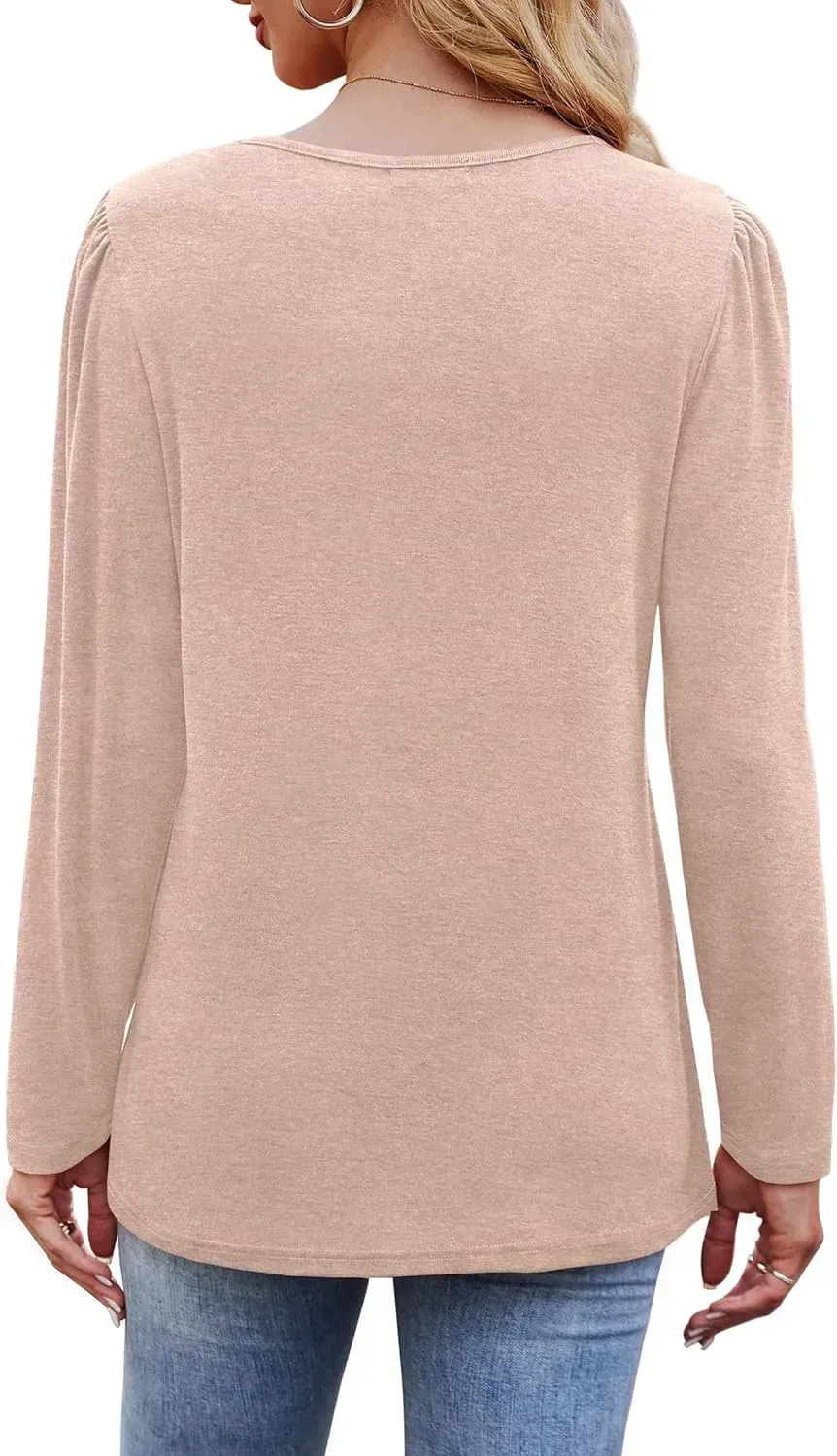 OFEEFAN Long Sleeve Shirts for Women Fall Fashion 2024 Dressy Casual Blouses Trendy Pleated Tunic Tops for Leggings
