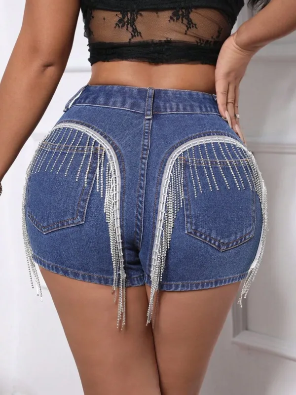 Fringe Back Shorts Pocket Denim Pants