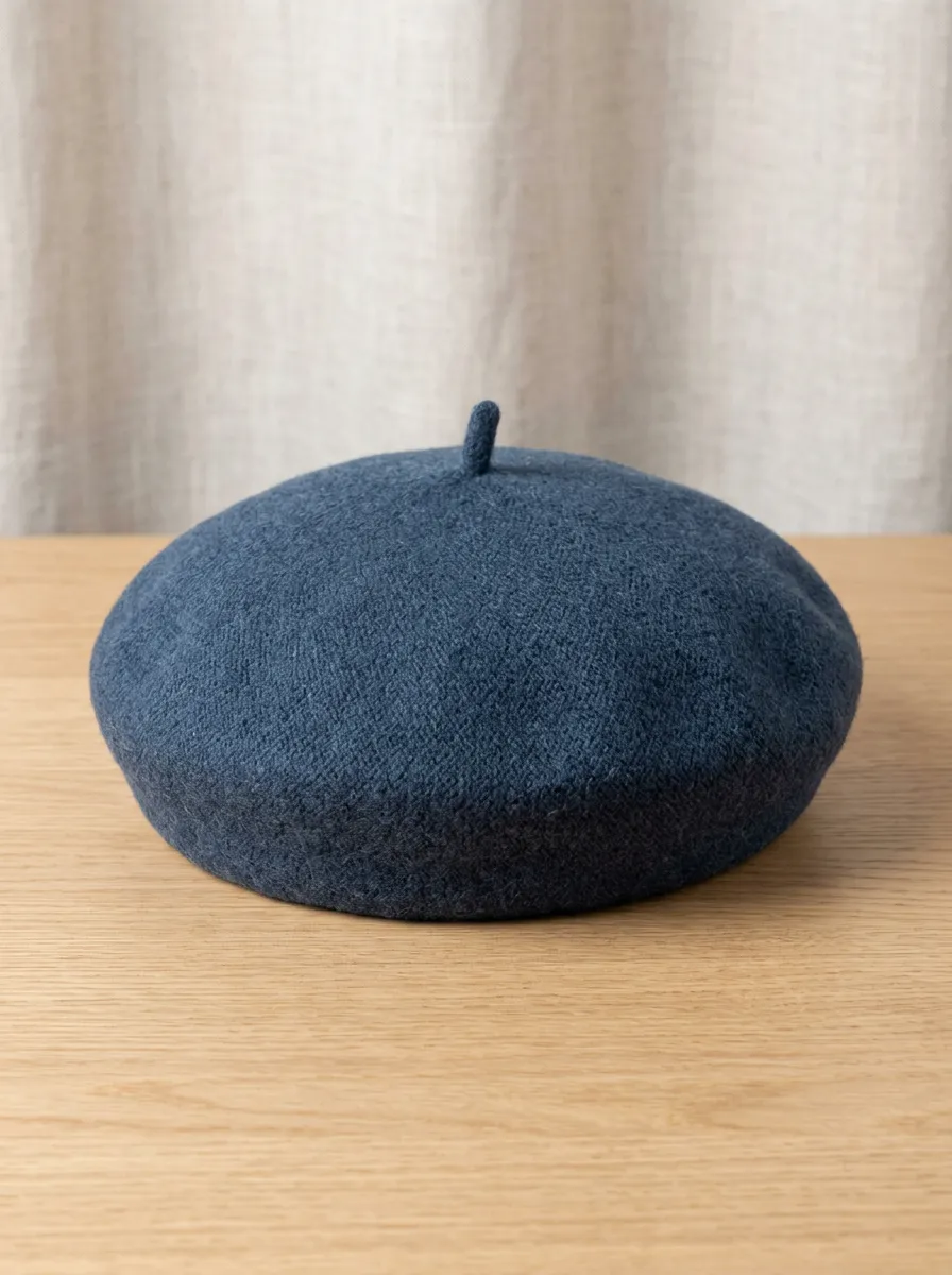 Unisex Minimalist Blue Wool-Blend Beret