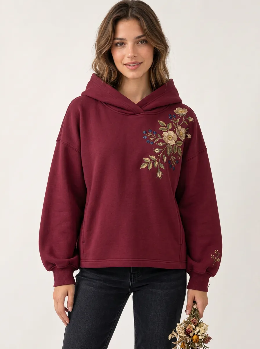 Floral Embroidered Graphic Nature Inspired Women's Hoodie