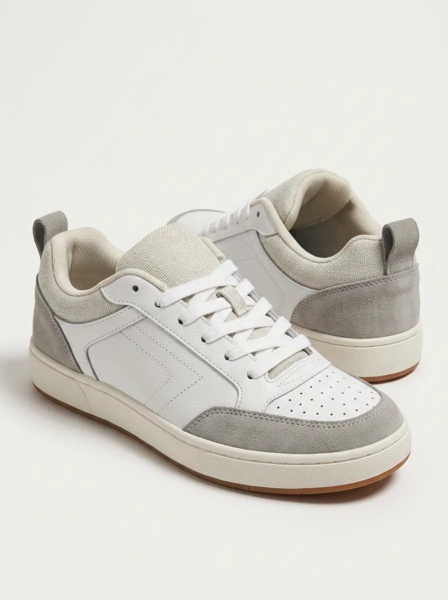 Women's Casual Minimalist Grey White Suede Leather Sneakers