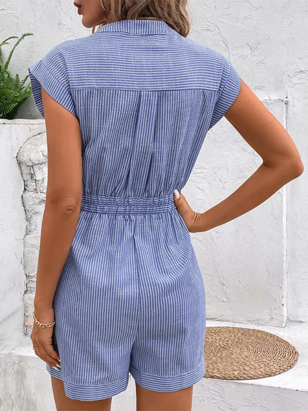 Pinstripe Short Sleeve Jumpsuit Shorts