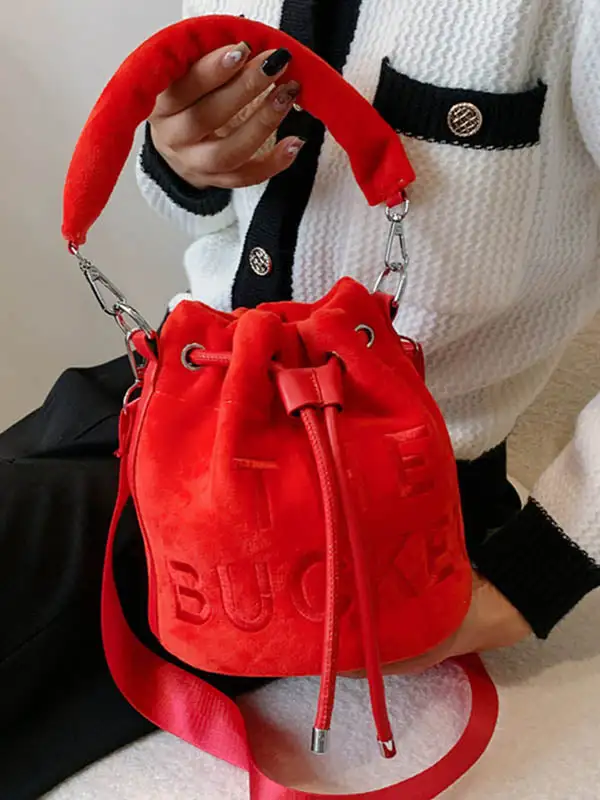 Letter Print Drawstring Crossbody Bag