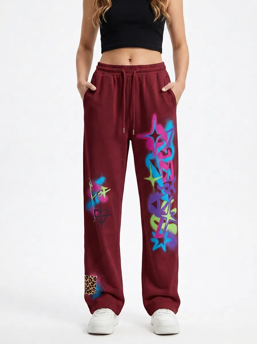 Women's Streetwear Graffiti Star Heart Leopard Printed Joggers