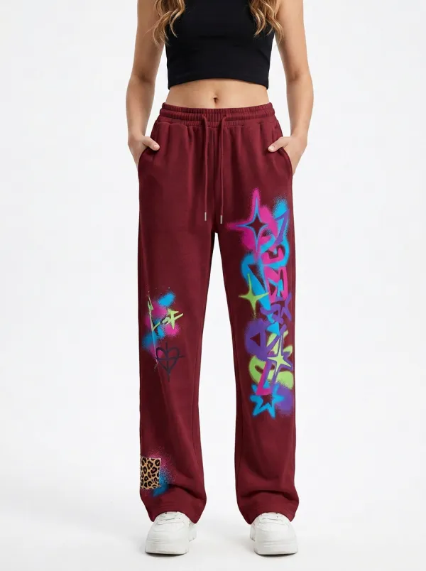 Women's Streetwear Graffiti Star Heart Leopard Printed Joggers