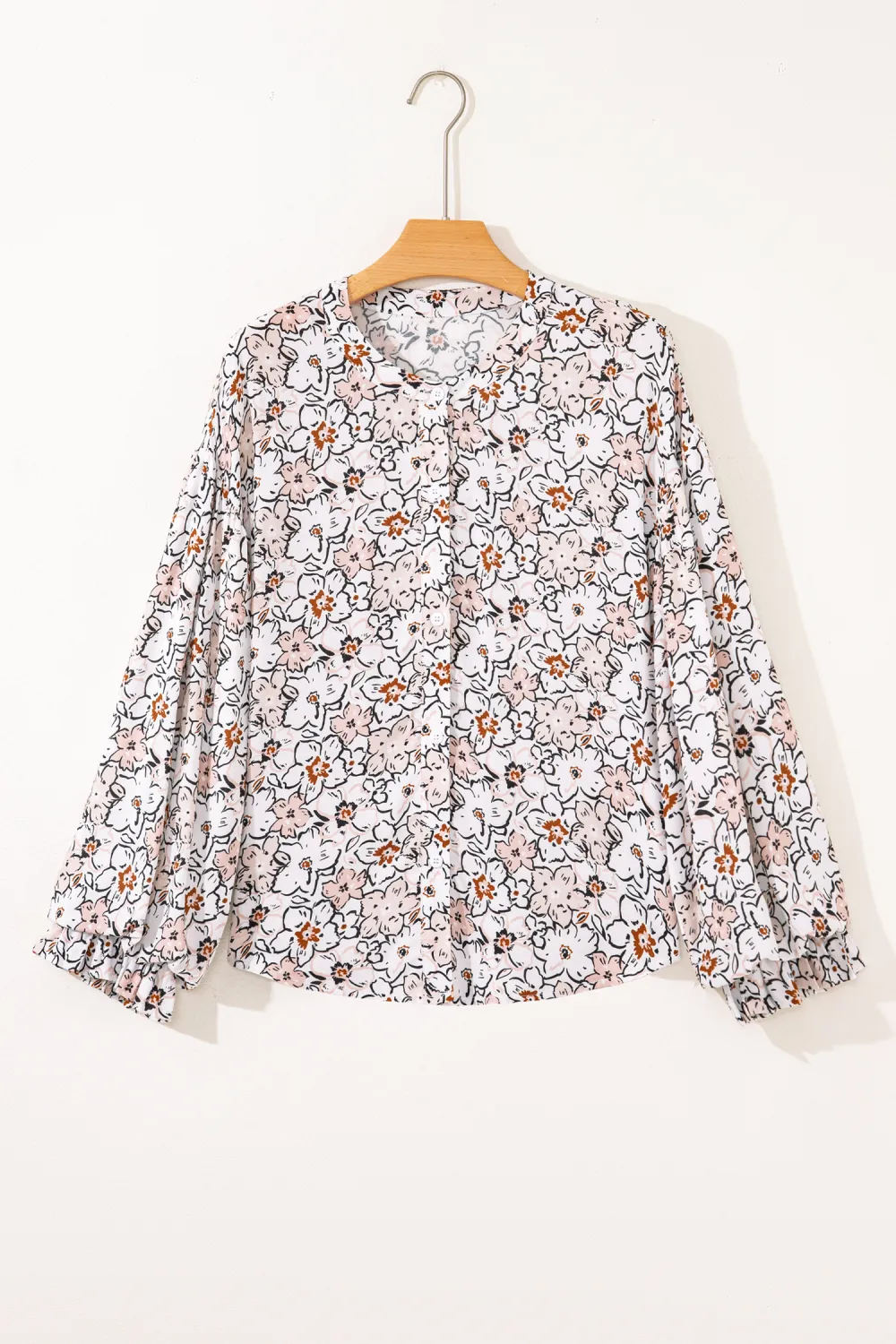Khaki Bold Floral Print Frilled Shirt