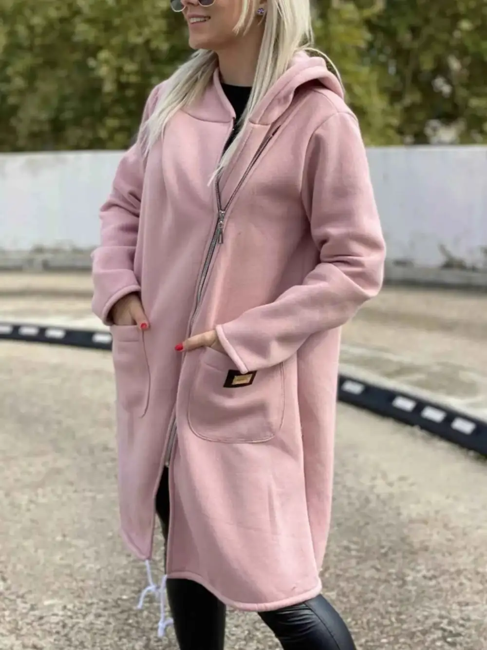 Plus Size Asymmetrical Zip-Up Hooded Fleece Outerwear