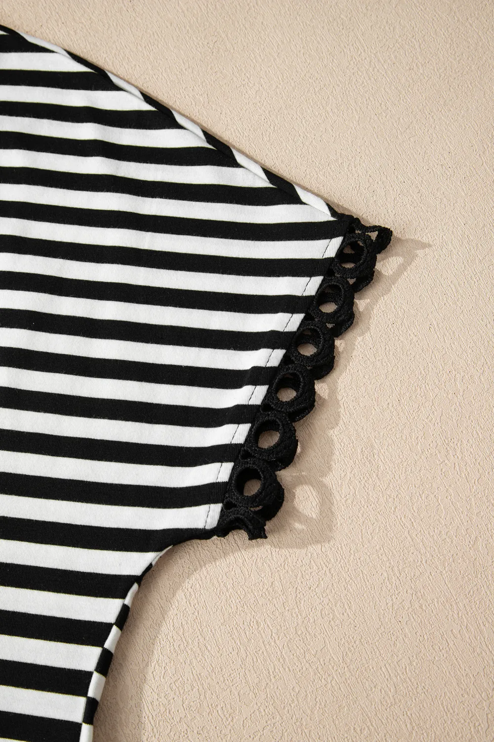 Black Striped Print V Neck Tee