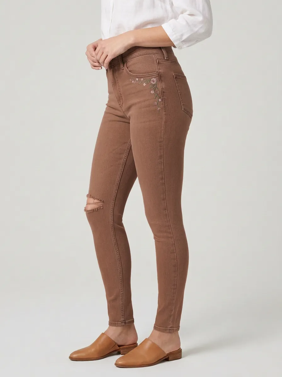 Women's Mason Floral Embroidered Distressed Graphic Slim Jeans
