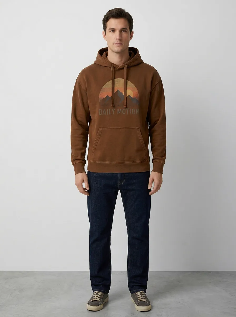 Men's Nature Lover Daily Motion Mountain Sunset Print Hoodie