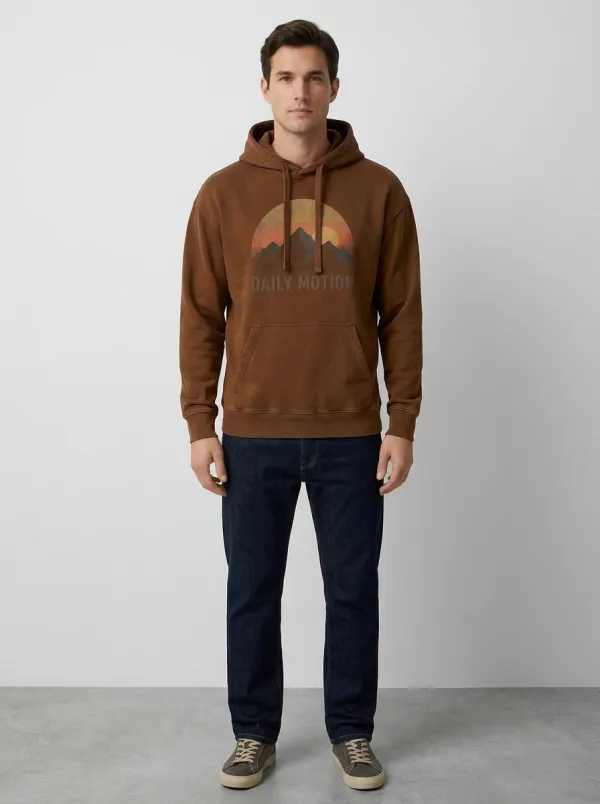 Men's Nature Lover Daily Motion Mountain Sunset Print Hoodie