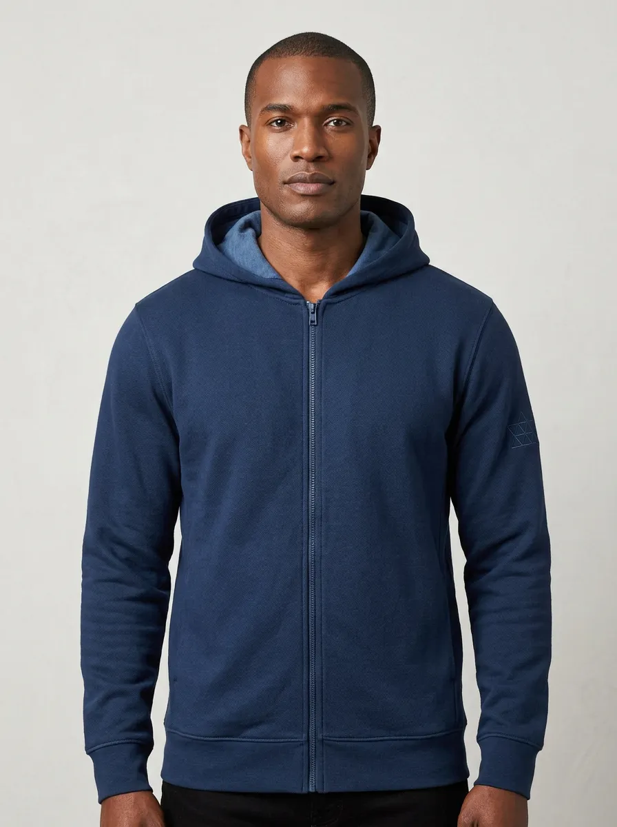 Men's Geometric Triangle Detail Graphic Full-Zip Sleeve-Detail Hoodie