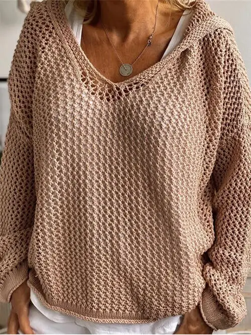 Hooded Openwork Sweater