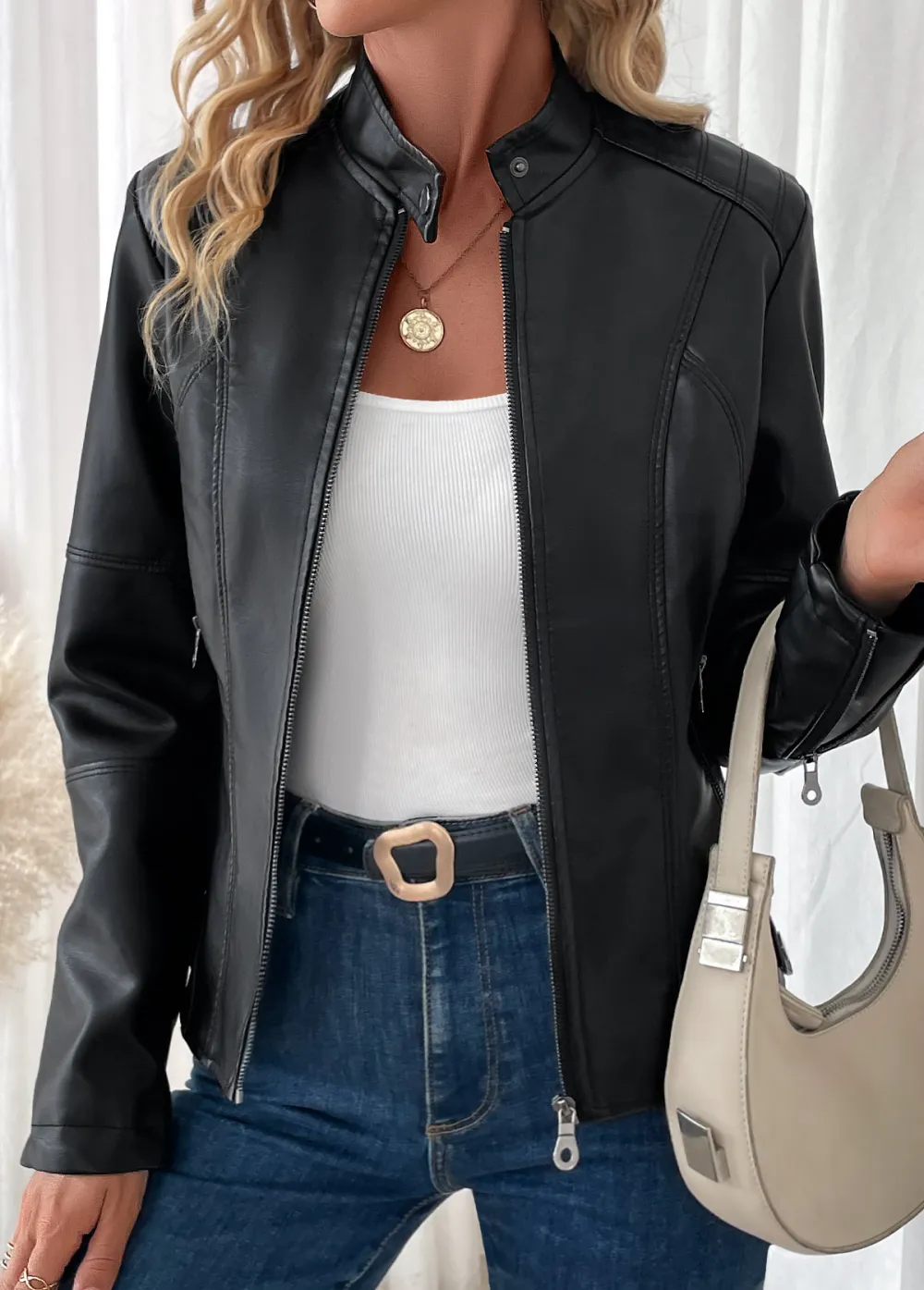 Black Pocket Long Sleeve High Neck Coat