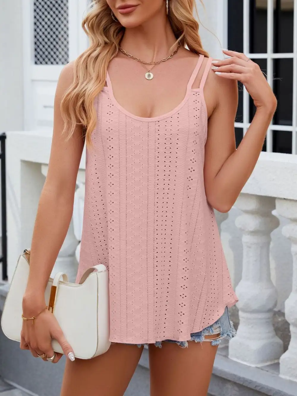 Eyelet Double Strap Tank Top
