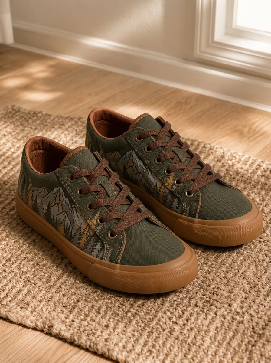Men's Timeless Nature Lover Mountain Forest Patterned Canvas Shoes