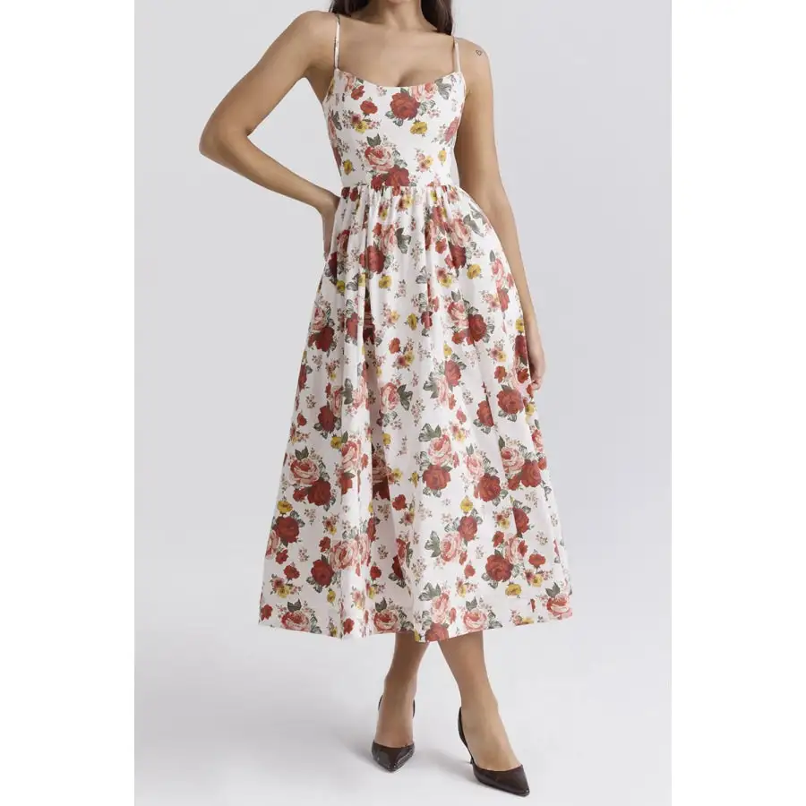 Modern Print Spaghetti Strap Midi Dress
