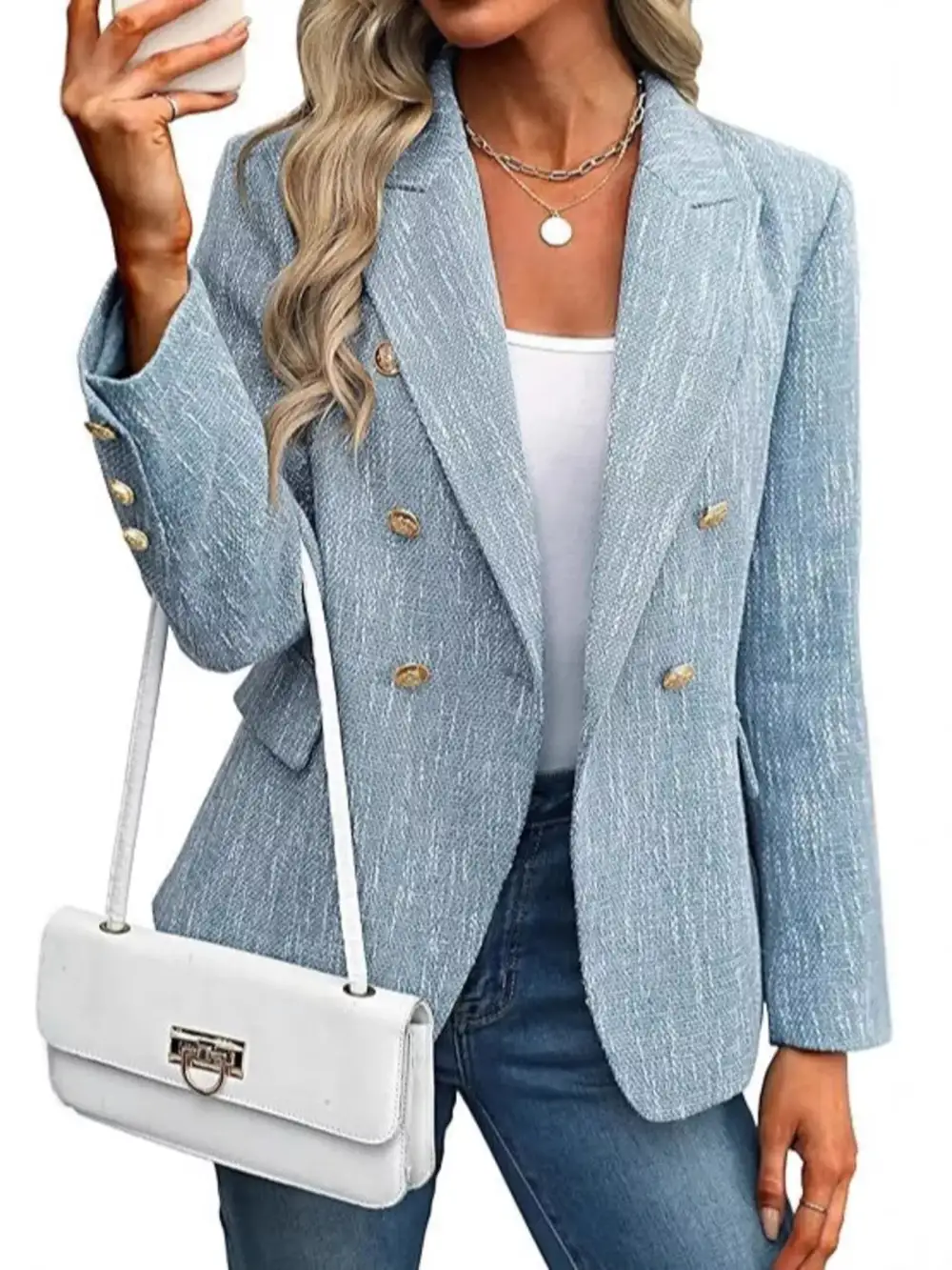 Double Breasted Lapel Collar Blazer