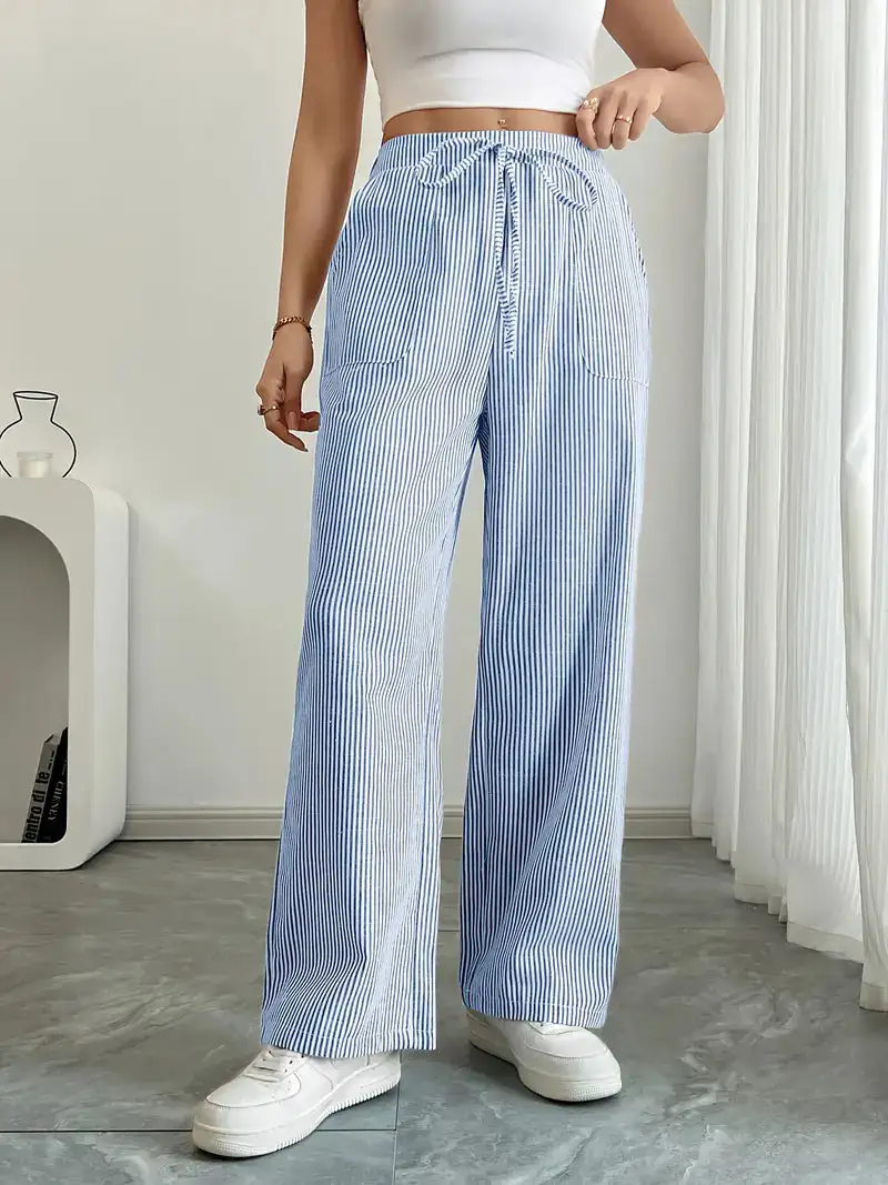 Classic Wide Leg Striped Trousers