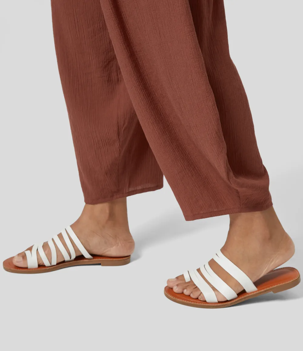 High Waisted Back Elastic Side Pocket Plicated Barrel Leg Casual Joggers