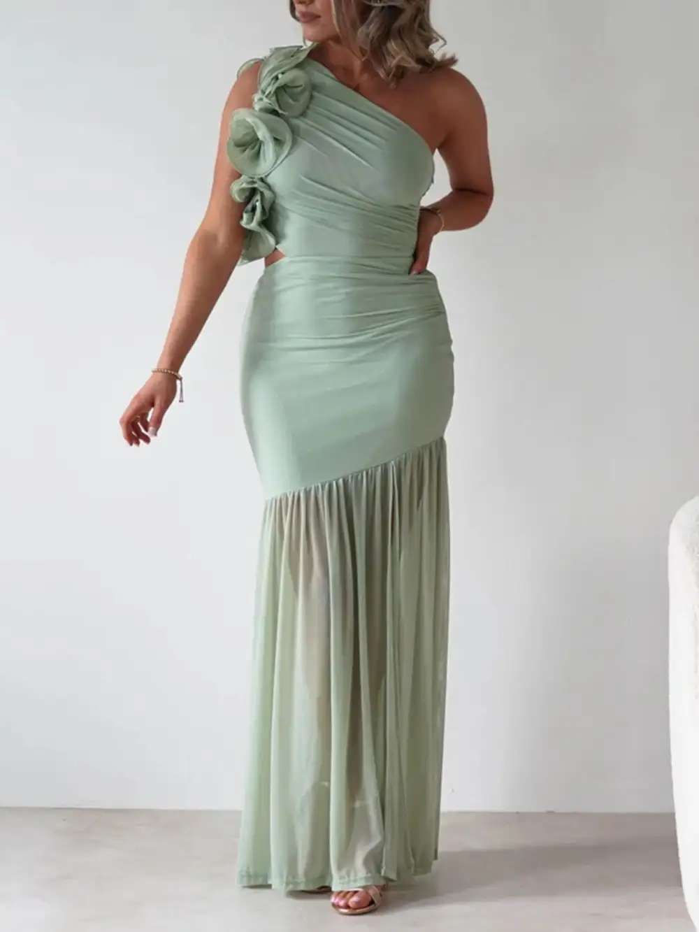 Gathered Detail Ruffle Maxi Dress