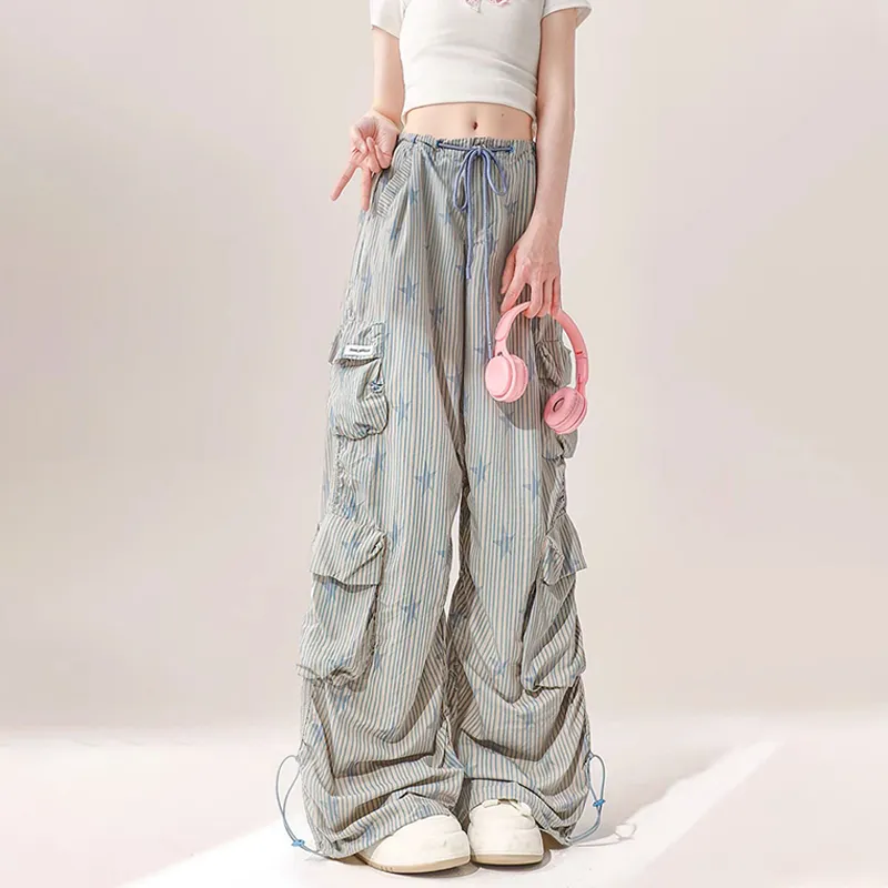Star Striped Wide Leg Cargo Pants