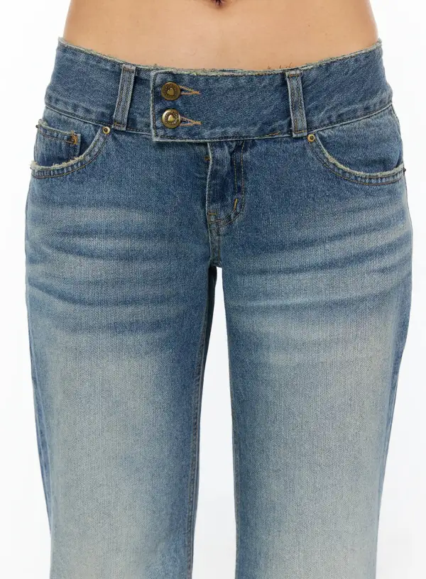 Double Button Low-Rise Bootcut Flared Jeans