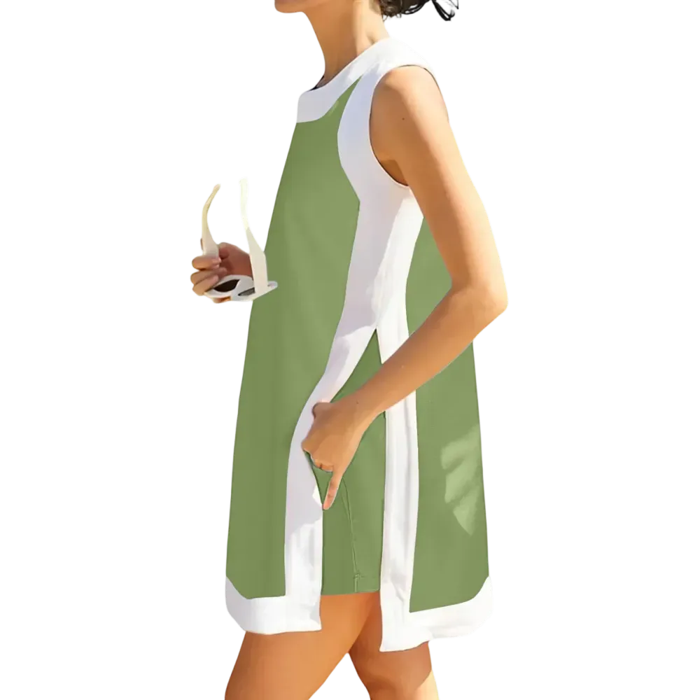 Women’s Color-Blocked Sleeveless Pullover and Shorts Set with Pockets