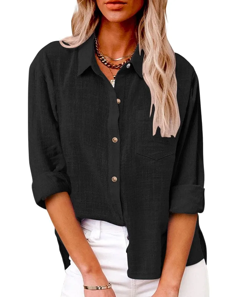  Relaxed Fit Linen Button Down Shirt