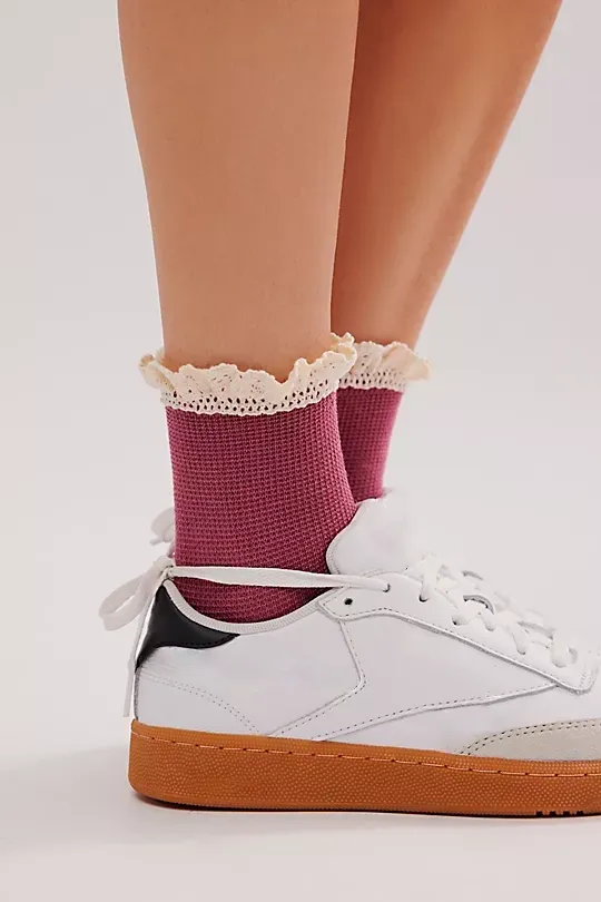 Waffle Knit Ankle Socks Orange