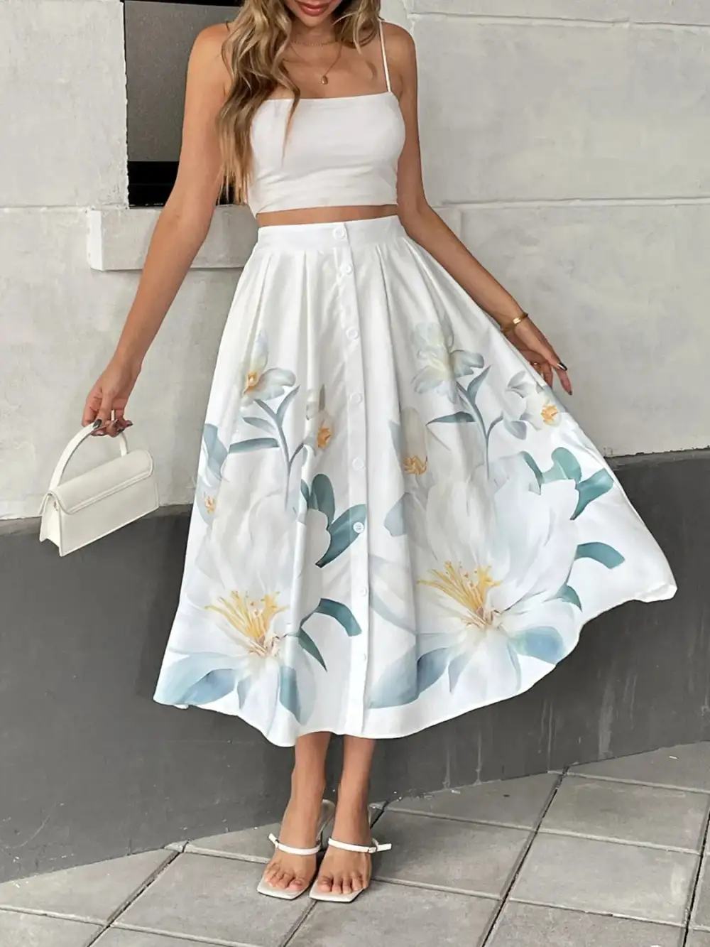 Easygoing Floral Print Midi Skirt