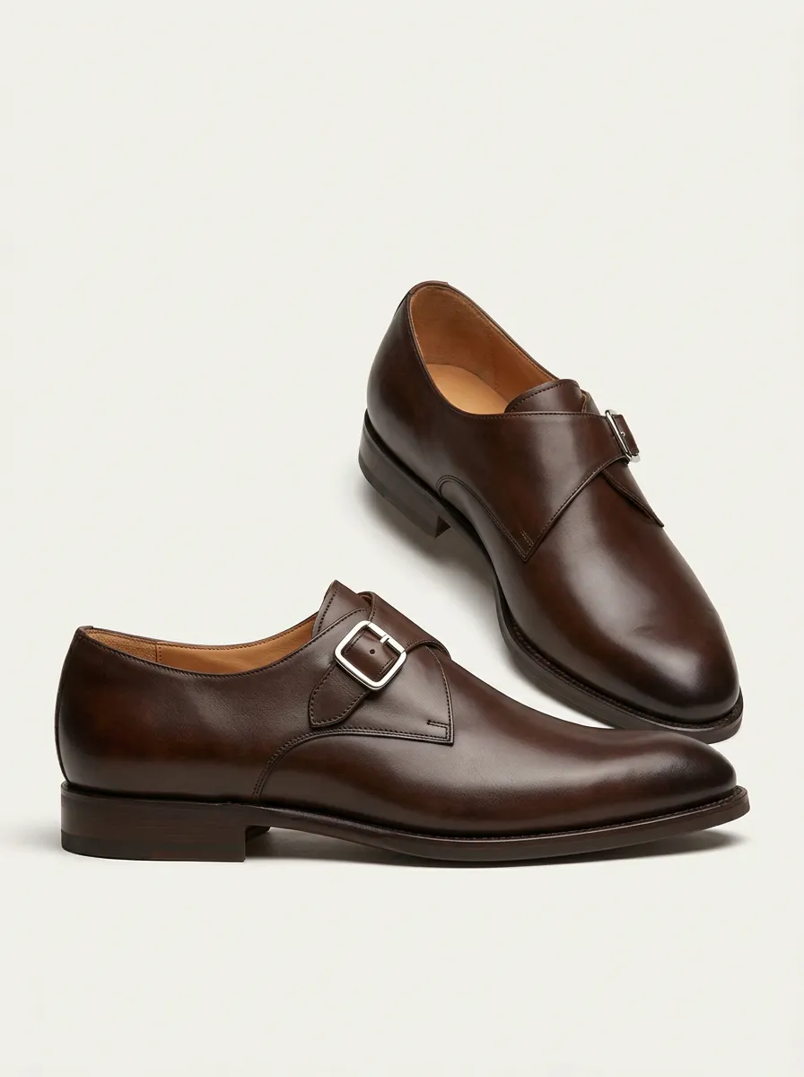 Men's Modern Classic Leather Single Monk Strap Dress Shoes