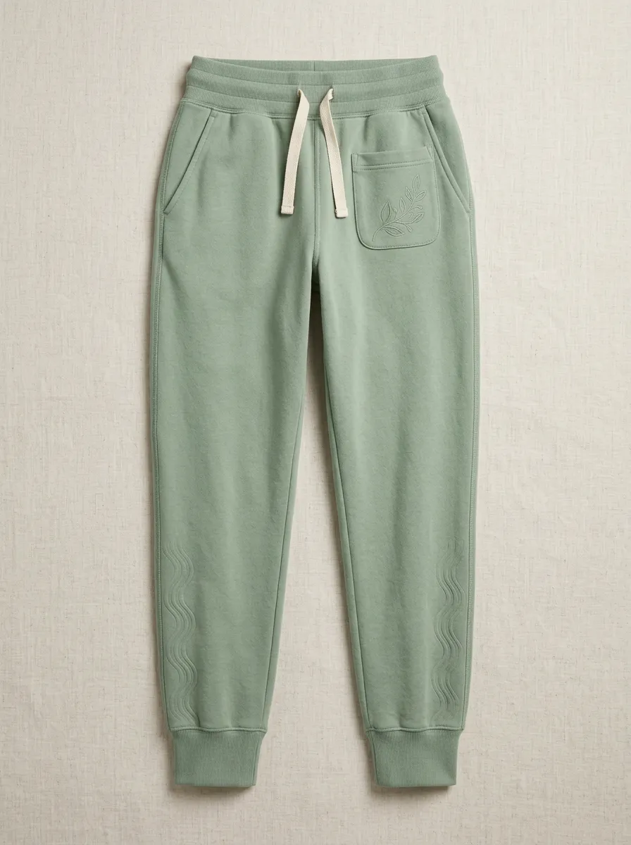 Women's Botanical Nature Lover Leaf Embroidered Printed Joggers