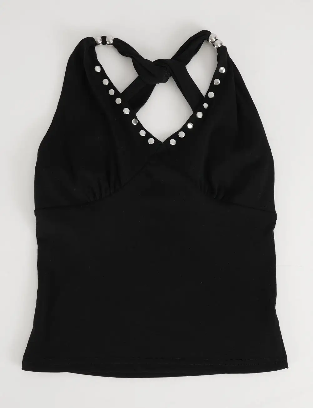 Chic Metal Stud Halter Neck Sleeveless Top