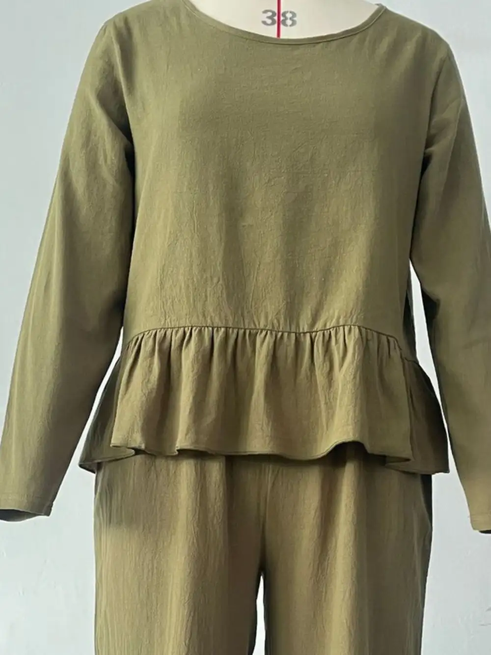 Ruffled Hem Long Sleeve Top and Pants Set