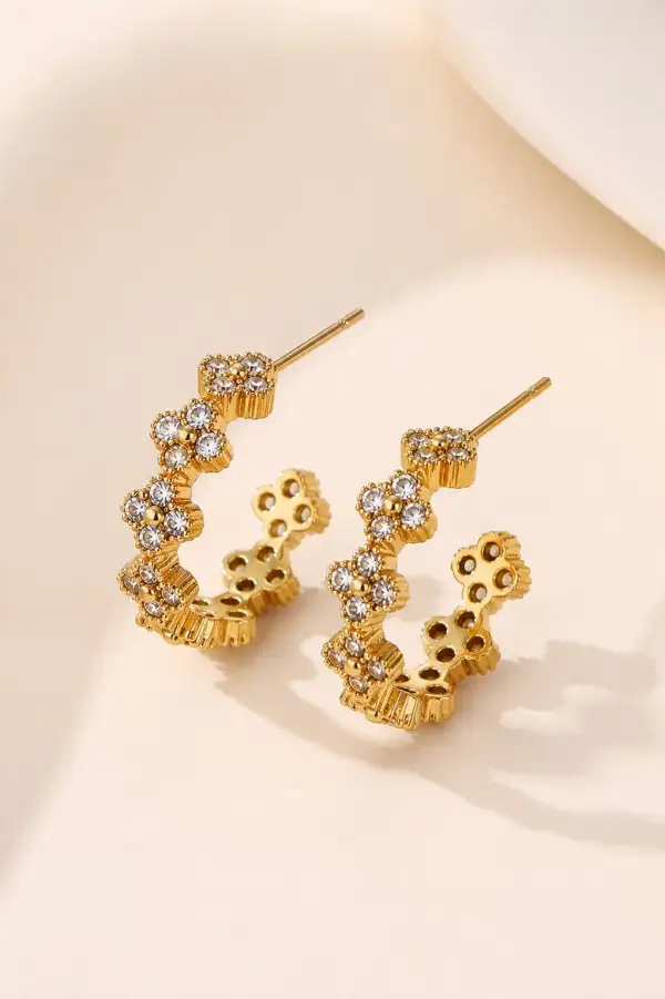 Floral Clover Rhinestone Semi Hoop