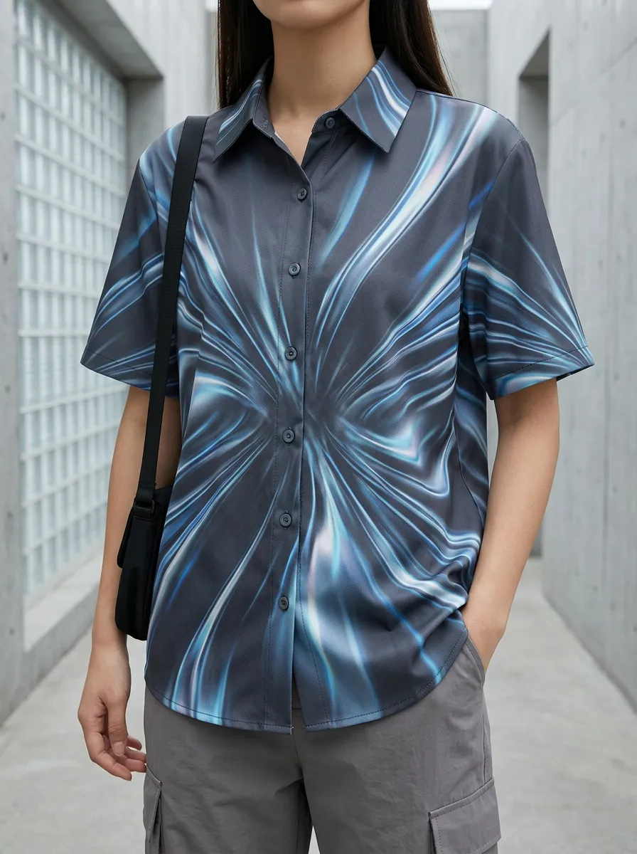 Women's Layered Abstract Swirl Pattern Shirt