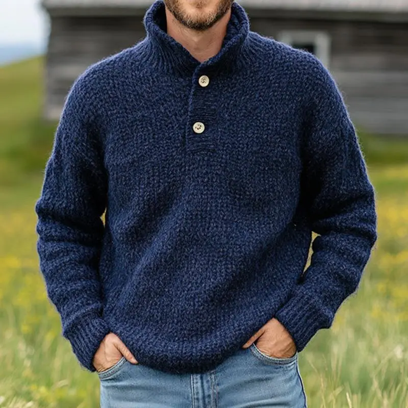 Textured Ribbed Band Collar Sweater