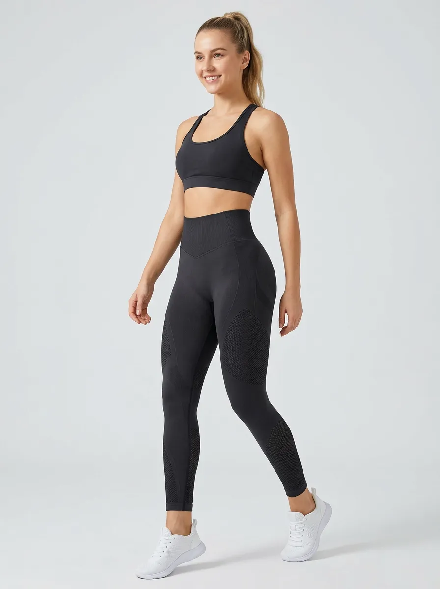 Women's High Waist Textured Workout Seamless Fitness Leggings