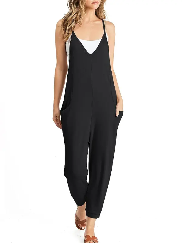 Pocketed V-Neck Jumpsuit