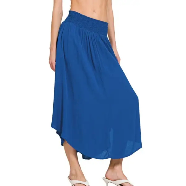Soft Woven Crinkle Smocked Waist Maxi Skirt W Pockets